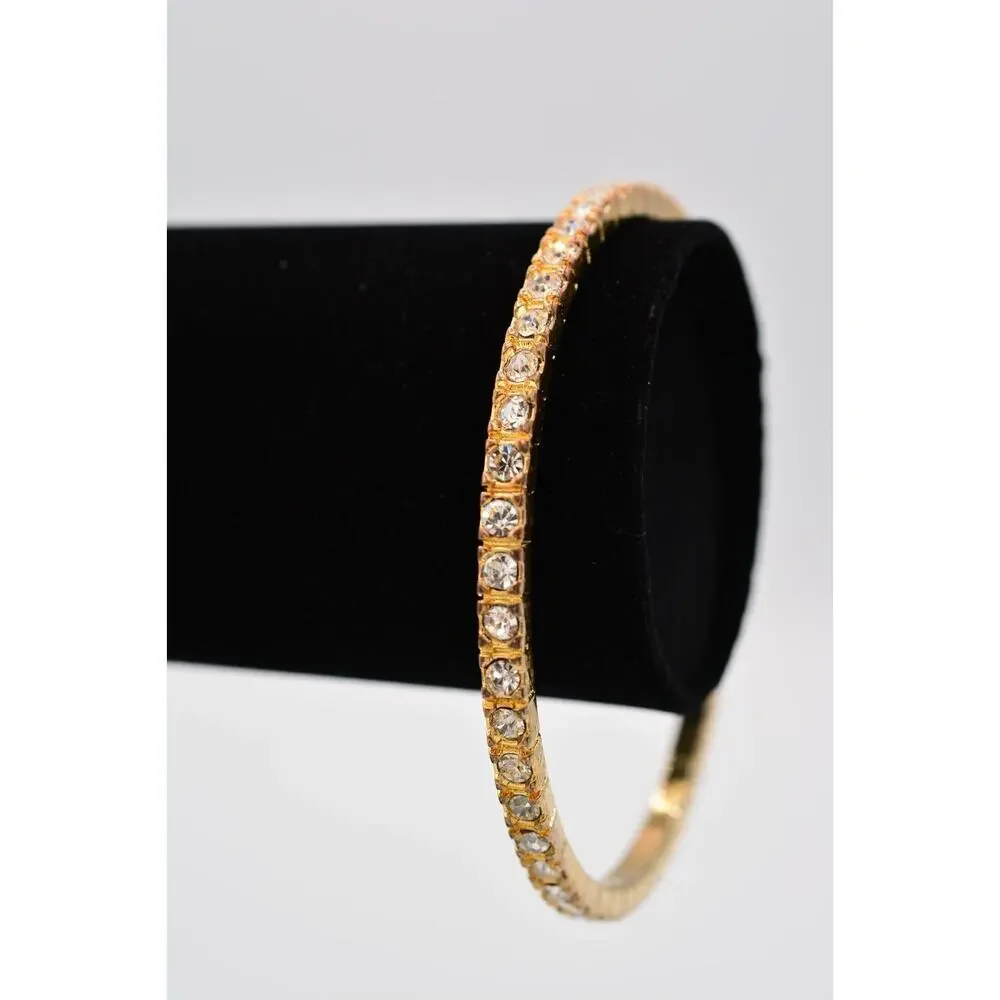 Graziano Vintage Bangle Bracelet Rhinestone Crystal Gold Tone Signed 1990s Bin4